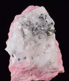 4.1cms RHODOCHROSITE ROSETTE PYRITE QUARTZ PERU PINK CRYSTALS MINERAL RB482