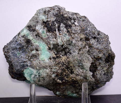 15.5cms GEOCRONITE GREEN FLUORITE  CRYSTAL GALENA PERU MILPO PERU SHINY KB22
