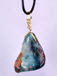GEM BLUE OPAL SCENIC PERU TUMBLED PENDANT BLACK NECKLACE SEASCAPE JEWELRY JB17
