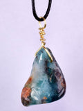 GEM BLUE OPAL SCENIC PERU TUMBLED PENDANT BLACK NECKLACE SEASCAPE JEWELRY JB17