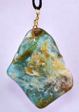 GEM BLUE OPAL SCENIC PERU TUMBLED PENDANT BLACK NECKLACE SEASCAPE JEWELRY JB18