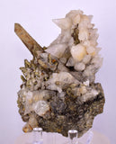 11cms CALCITE TOOTH DOG WITH QUARTZ CRYSTALS PERU SHINY MINERAL SPECIMEN QB103