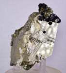 8.5cms PYRITE CUBIC QUARTZ CALCITE PERU SHINY CRYSTALS MINERAL COLLECTOR MB112