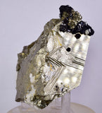 8.5cms PYRITE CUBIC QUARTZ CALCITE PERU SHINY CRYSTALS MINERAL COLLECTOR MB112