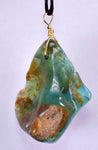 GEM BLUE OPAL SCENIC PERU TUMBLED PENDANT BLACK NECKLACE SEASCAPE JEWELRY JB18