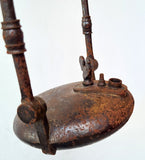 46cm  LENTICULAR MINERS LAMP FRANCE CLOZET TUNNEL RARE LANTERN IRON CAST NB05