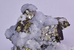 10cm  BLUE DOLOMITE SELLAITE CRYSTALS CHALCOPYRITE QUARTZ CALCITE PERU GB31