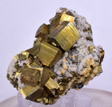5.1cms PYRITE CHALCOPYRITE CUBIC QUARTZ  PERU SHINY CRYSTALS MINERAL MB109