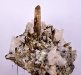 11cms CALCITE TOOTH DOG WITH QUARTZ CRYSTALS PERU SHINY MINERAL SPECIMEN QB103