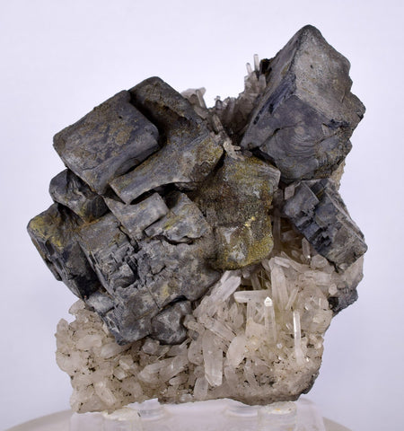 8.2cms GALENA QUARTZ PYRITE CRYSTAL CUBIC PERU MINERAL SPECIMEN  GB16