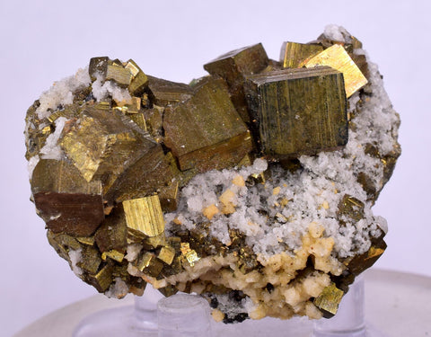 5.1cms PYRITE CHALCOPYRITE CUBIC QUARTZ  PERU SHINY CRYSTALS MINERAL MB109