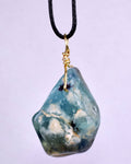 GEM BLUE OPAL SCENIC PERU TUMBLED PENDANT BLACK NECKLACE SEASCAPE JEWELRY JB11