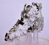 7.1cms PYRITE CUBIC QUARTZ CALCITE PERU SHINY CRYSTALS MINERAL COLLECTOR MB124