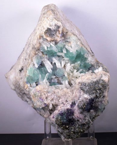 15ms  GREEN PURPLE FLUORITE PYRITE CRYSTAL PERU HUANZALA MINE SHINY KB17