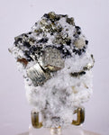 7.2cms PYRITE CUBIC QUARTZ CALCITE PERU SHINY CRYSTALS MINERAL COLLECTOR MB23