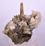 11cms CALCITE TOOTH DOG WITH QUARTZ CRYSTALS PERU SHINY MINERAL SPECIMEN QB103