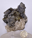 8.2cms GALENA QUARTZ PYRITE CRYSTAL CUBIC PERU MINERAL SPECIMEN  GB16