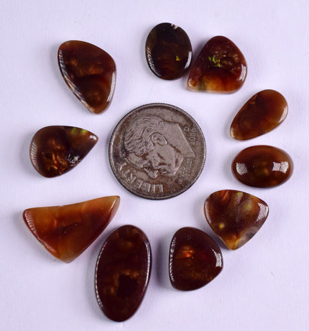 LOT 10 FIRE AGATE CABOCHONS NATURAL MEXICO MULTI COLOR GEMSTONE JEWELRY BB324