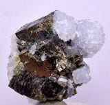 3.3cm  BLUE DOLOMITE SELLAITE CRYSTALS CHALCOPYRITE QUARTZ CALCITE PERU GB32