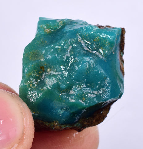 8.6grs GEM SILICA CHRYSOCOLLA LILY MINE PERU CHALCEDONY QUARTZ BLUE ROUGH SB144