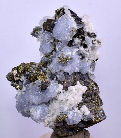 6.1cm  BLUE DOLOMITE SELLAITE CRYSTALS CHALCOPYRITE QUARTZ CALCITE PERU GB30