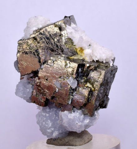 3.3cm  BLUE DOLOMITE SELLAITE CRYSTALS CHALCOPYRITE QUARTZ CALCITE PERU GB32