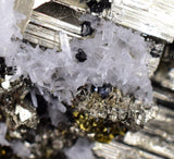 4.7cms PYRITE CUBIC QUARTZ CALCITE PERU SHINY CRYSTALS MINERAL COLLECTOR MB11
