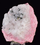 4.1cms RHODOCHROSITE ROSETTE PYRITE QUARTZ PERU PINK CRYSTALS MINERAL RB482