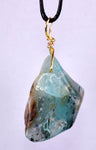 GEM BLUE OPAL SCENIC PERU TUMBLED PENDANT BLACK NECKLACE SEASCAPE JEWELRY JB15