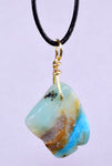 GEM BLUE OPAL SCENIC PERU TUMBLED PENDANT BLACK NECKLACE SEASCAPE JEWELRY JB12