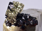 8.5cms PYRITE CUBIC QUARTZ CALCITE PERU SHINY CRYSTALS MINERAL COLLECTOR MB112