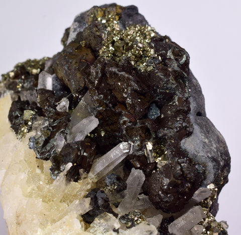 12cms GALENA QUARTZ PYRITE CRYSTAL CUBIC PERU MINERAL SPECIMEN  GB37