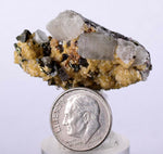 3.9cms APATITE SIDERITE QUARTZ CRYSTALS CHALCOPYRITE BORNITE PYRITE PERU AB03