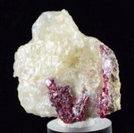 4.4CMS PROUSTITE RUBY SILVER TWIN CRYSTALS MOROCCO CALCITE MINERAL SPECIMEN HB1