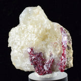 4.4CMS PROUSTITE RUBY SILVER TWIN CRYSTALS MOROCCO CALCITE MINERAL SPECIMEN HB1