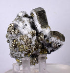 5.1cms PYRITE CUBIC QUARTZ CALCITE PERU SHINY CRYSTALS MINERAL COLLECTOR MB12