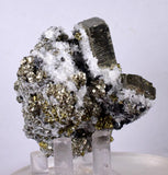 5.1cms PYRITE CUBIC QUARTZ CALCITE PERU SHINY CRYSTALS MINERAL COLLECTOR MB12