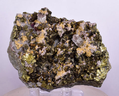 7cms APATITE SIDERITE QUARTZ CRYSTALS CHALCOPYRITE BORNITE PYRITE PERU AB189