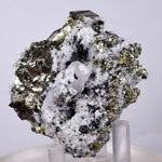5.1cms PYRITE CUBIC QUARTZ CALCITE PERU SHINY CRYSTALS MINERAL COLLECTOR MB12