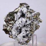 5.1cms PYRITE CUBIC QUARTZ CALCITE PERU SHINY CRYSTALS MINERAL COLLECTOR MB12