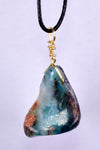GEM BLUE OPAL SCENIC PERU TUMBLED PENDANT BLACK NECKLACE SEASCAPE JEWELRY JB17
