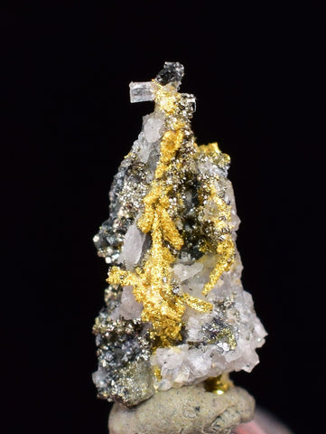 0.8cm UNIQUE NATIVE GOLD INCAS PYRITE PERU QUARTZ THUMBNAIL CRYSTAL LB176