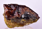 8.2cms  GEM GARNET  BANDED QUARTZ EPIDOTE CRYSTALS PERU SHINY SHARP RARE GB65
