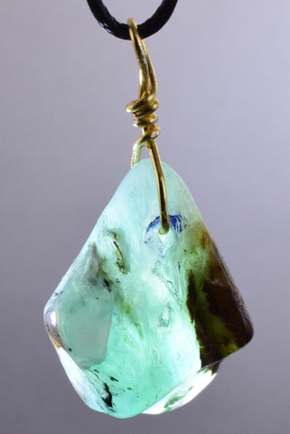 GEM BLUE OPAL SCENIC PERU TUMBLED PENDANT BLACK NECKLACE SEASCAPE JEWELRY JB15