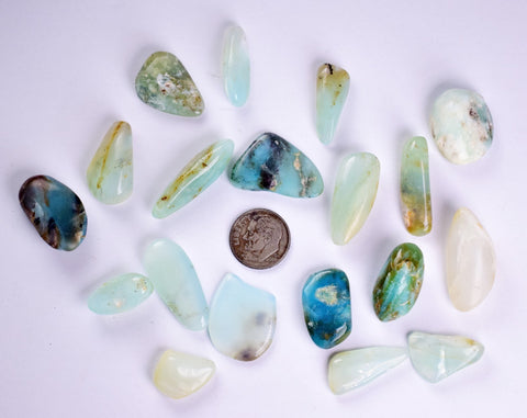 LOT OF 18 GEM BLUE OPAL SCENIC TUMBLED PERU SEASCAPE PENDANT JEWELRY BB323