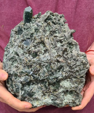 19cms EPIDOTE QUARTZ CRYSTALS PERU CLUSTER COLLECTOR GREEN COLOR MINERAL CB92