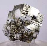 4.7cms PYRITE CUBIC QUARTZ CALCITE PERU SHINY CRYSTALS MINERAL COLLECTOR MB11