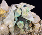 8.5cms CALCITE TOOTH DOG WITH QUARTZ CRYSTALS PERU SHINY MINERAL SPECIMEN GB45