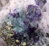 15ms  GREEN PURPLE FLUORITE PYRITE CRYSTAL PERU HUANZALA MINE SHINY KB17