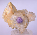11.7cm TWIN AMETHYST ON JAPAN LAW TWIN QUARTZ MINERAL SPECIMEN PERU UNIQUE AB243